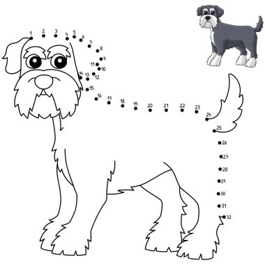A cute and funny connect the dots coloring page of a Schnauzer. Provides hours of coloring fun for children. To color, this page is very easy. Suitable for little kids and toddlers.