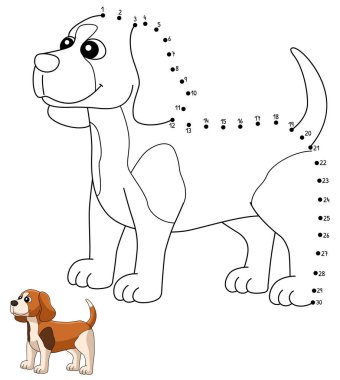 A cute and funny connect the dots coloring page of a Beagle. Provides hours of coloring fun for children. To color, this page is very easy. Suitable for little kids and toddlers.