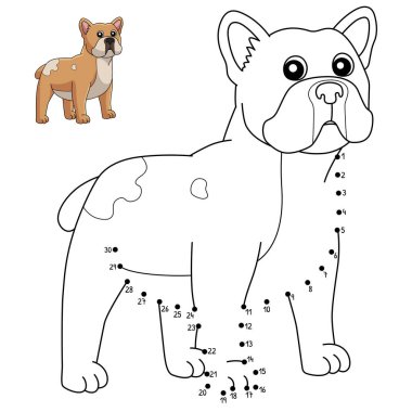A cute and funny connect the dots coloring page of a French Bulldog. Provides hours of coloring fun for children. To color, this page is very easy. Suitable for little kids and toddlers.