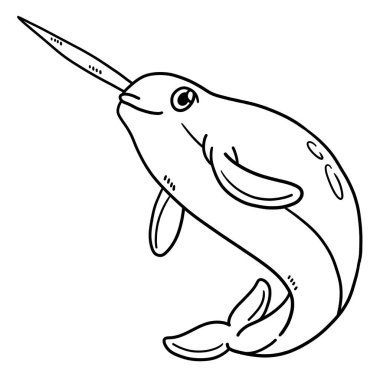 A cute and funny coloring page of a Narwhal. Provides hours of coloring fun for children. To color, this page is very easy. Suitable for little kids and toddlers.