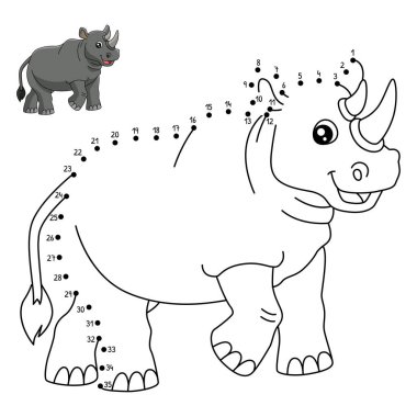 A cute and funny connect the dots coloring page of a rhino. Provides hours of coloring fun for children. To color, this page is very easy. Suitable for little kids and toddlers.