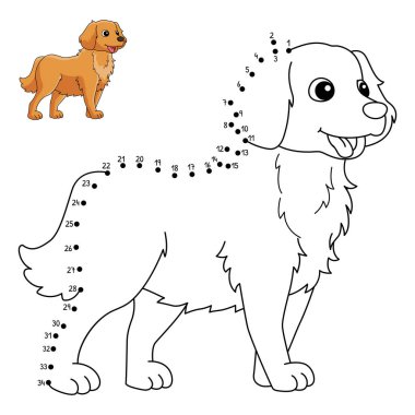 A cute and funny connect the dots coloring page of a Golden Retriever. Provides hours of coloring fun for children. To color, this page is very easy. Suitable for little kids and toddlers.