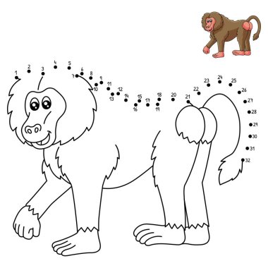 A cute and funny connect the dots coloring page of a baboon. Provides hours of coloring fun for children. To color, this page is very easy. Suitable for little kids and toddlers.