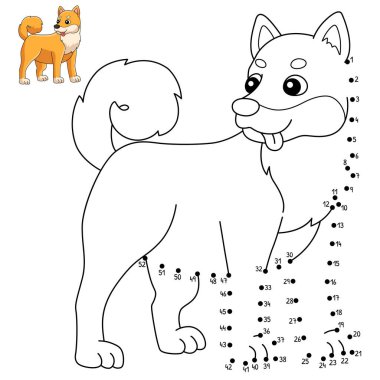 A cute and funny connect the dots coloring page of a Shiba Inu. Provides hours of coloring fun for children. To color, this page is very easy. Suitable for little kids and toddlers.
