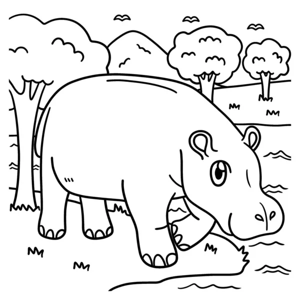Una Página Para Colorear Lindo Divertido Hipopótamo Proporciona Horas Diversión — Archivo Imágenes Vectoriales