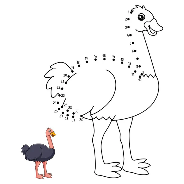 Cute Funny Connect Dots Coloring Page Ostrich Provides Hours Coloring — Stock Vector