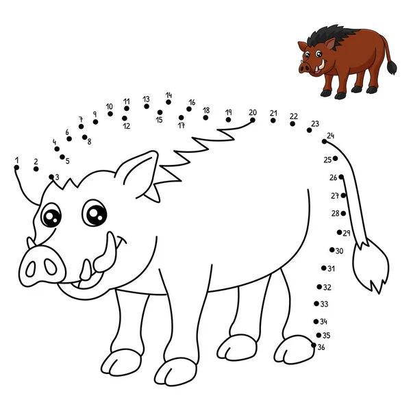 Cute Funny Connect Dots Coloring Page Warthog Provides Hours Coloring — 图库矢量图片