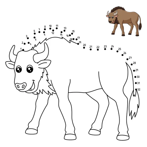 Cute Funny Connect Dots Coloring Page Wildebeest Provides Hours Coloring — Image vectorielle