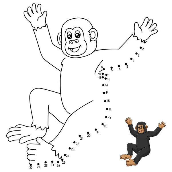 Милі Смішні Єднують Крапки Розмальовки Сторінки Шимпанзе Надає Годинам Розмальовки — стоковий вектор