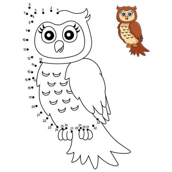 Cute Funny Connect Dots Coloring Page Owl Tree Branch Provides — Stockvector