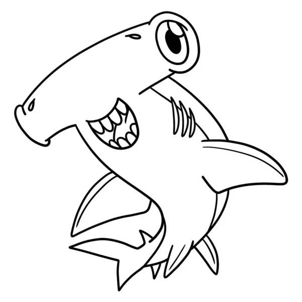Симпатичная Смешная Страница Раскраски Акулы Молота Обеспечивает Детям Часы Раскрашивания — стоковый вектор