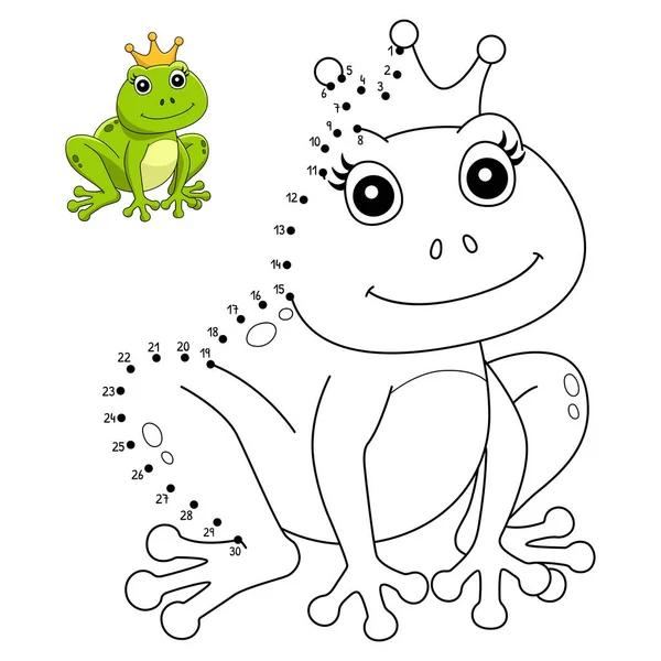 A cute and funny connect the dots coloring page of a frog with a crown. Provides hours of coloring fun for children. To color, this page is very easy. Suitable for little kids and toddlers.