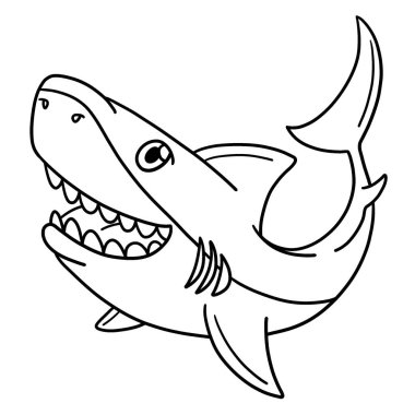 A cute and funny coloring page of a Great White Shark. Provides hours of coloring fun for children. To color, this page is very easy. Suitable for little kids and toddlers.