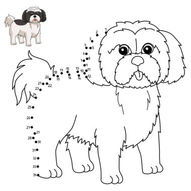 A cute and funny connect the dots coloring page of a Shih Tzu. Provides hours of coloring fun for children. To color, this page is very easy. Suitable for little kids and toddlers.