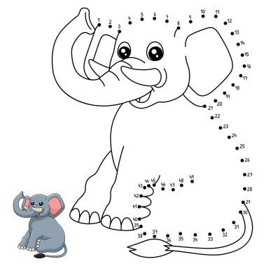 A cute and funny connect the dots coloring page of an elephant. Provides hours of coloring fun for children. To color, this page is very easy. Suitable for little kids and toddlers.