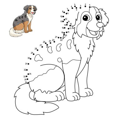 A cute and funny connect the dots coloring page of a Australian Shepherd. Provides hours of coloring fun for children. To color, this page is very easy. Suitable for little kids and toddlers.