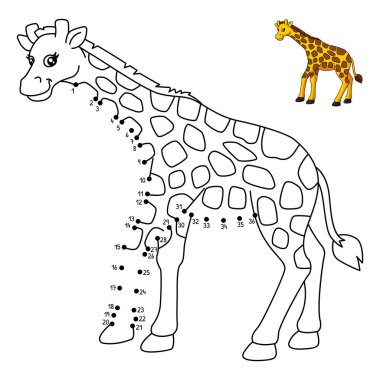 A cute and funny connect the dots coloring page of a giraffe. Provides hours of coloring fun for children. To color, this page is very easy. Suitable for little kids and toddlers.