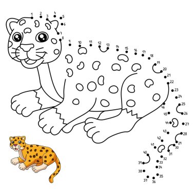 A cute and funny connect the dots coloring page of a jaguar. Provides hours of coloring fun for children. To color, this page is very easy. Suitable for little kids and toddlers.