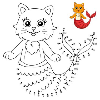 A cute and funny connect the dots coloring page of a cat mermaid. Provides hours of coloring fun for children. To color, this page is very easy. Suitable for little kids and toddlers.