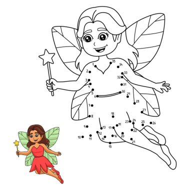 A cute and funny connect the dots coloring page of a fairy holding a magic wand. Provides hours of coloring fun for children. To color, this page is very easy. Suitable for little kids and toddlers.