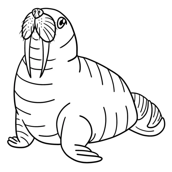 Cute Funny Coloring Page Walrus Provides Hours Coloring Fun Children — ストックベクタ