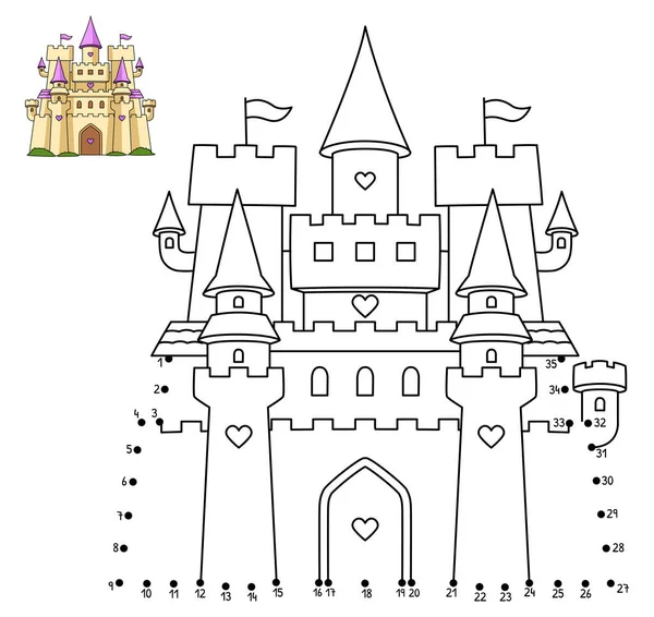 Cute Funny Connect Dots Coloring Page Castle Provides Hours Coloring — Archivo Imágenes Vectoriales
