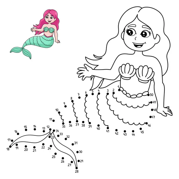 A cute and funny connect the dots coloring page of a mermaid sitting in a shell. Provides hours of coloring fun for children. To color, this page is very easy. Suitable for little kids and toddlers.