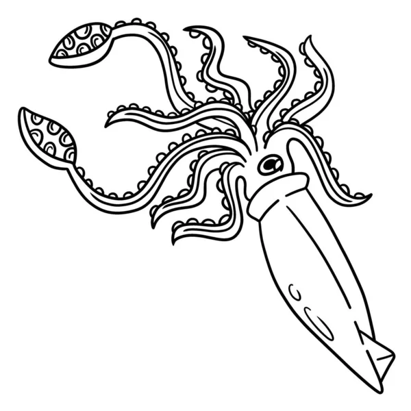 Cute Funny Coloring Page Giant Squid Provides Hours Coloring Fun — Vector de stock