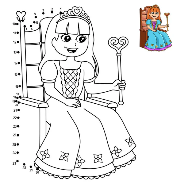 Cute Funny Connect Dots Coloring Page Princess Sitting Thrown Provides — Stockový vektor