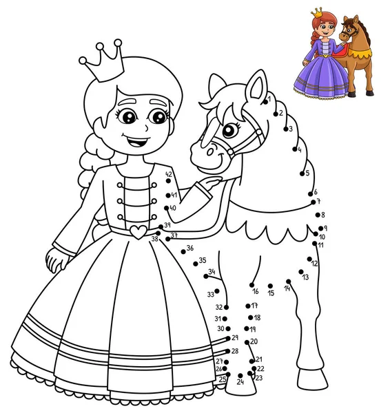 Cute Funny Connect Dots Coloring Page Princess Horse Provides Hours — Stock vektor