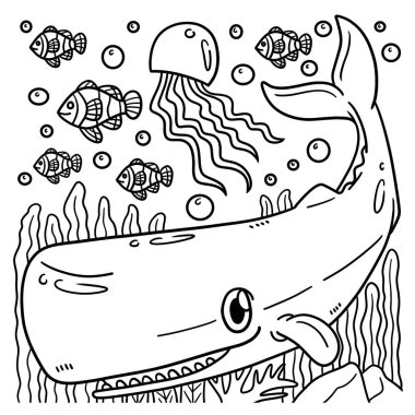 A cute and funny coloring page of a Sperm Whale. Provides hours of coloring fun for children. Color, this page is very easy. Suitable for little kids and toddlers.
