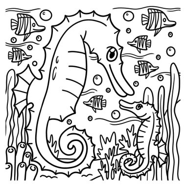 A cute and funny coloring page of a Sea Horse. Provides hours of coloring fun for children. To color, this page is very easy. Suitable for little kids and toddlers.
