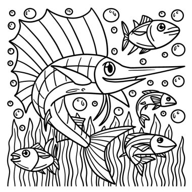 A cute and funny coloring page of a Sail Fish. Provides hours of coloring fun for children. To color, this page is very easy. Suitable for little kids and toddlers.