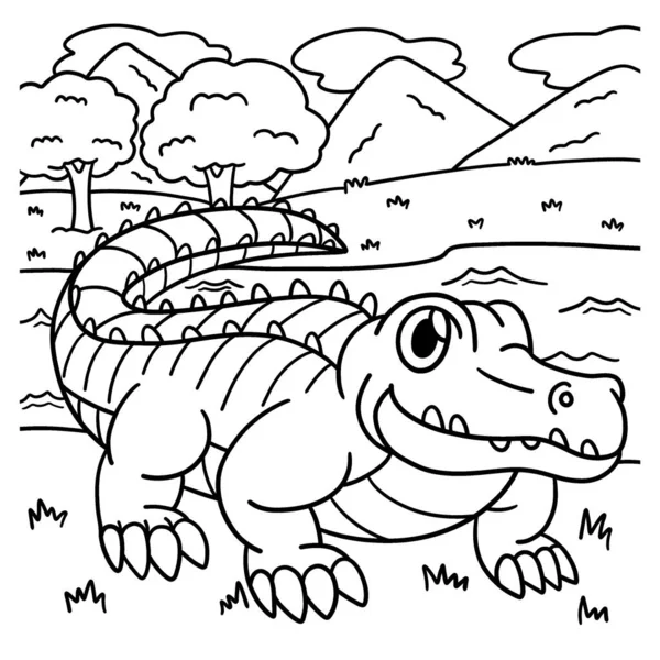 Roztomilá Vtipná Stránka Krokodýla Poskytuje Hodiny Omalovánky Zábavy Pro Děti — Stockový vektor