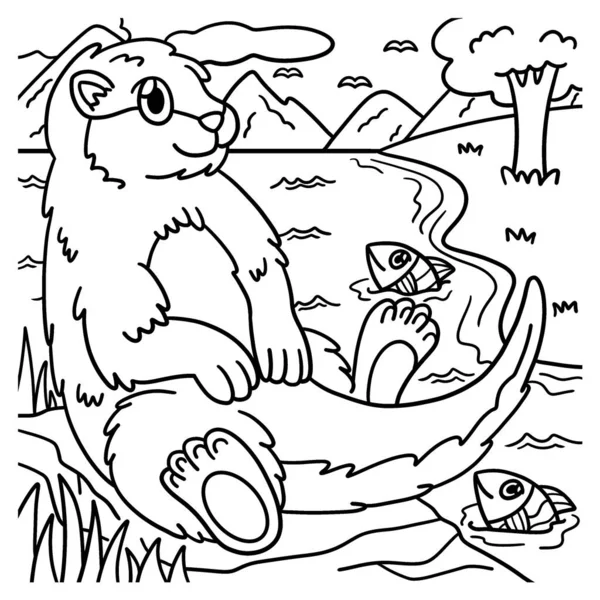 Cute Funny Coloring Page Sea Otter Provides Hours Coloring Fun — 图库矢量图片