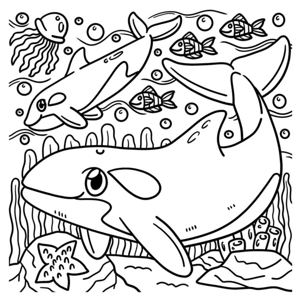 Μια Χαριτωμένη Και Αστεία Σελίδα Χρωματισμού Μιας Φονικής Φάλαινας Παρέχει — Διανυσματικό Αρχείο