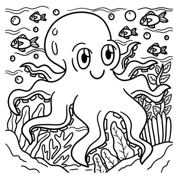 Cute Funny Coloring Page Octopus Provides Hours Coloring Fun Children — Vetor de Stock