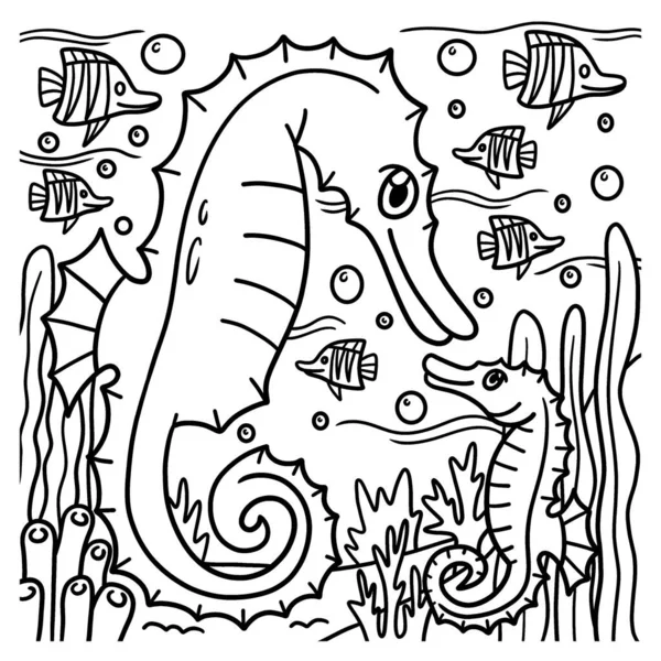 Cute Funny Coloring Page Sea Horse Provides Hours Coloring Fun — ストックベクタ