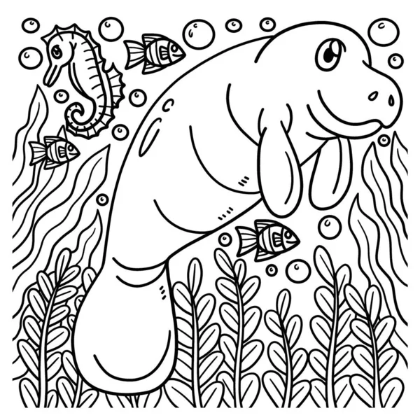 Cute Funny Coloring Page Manatee Provides Hours Coloring Fun Children — Vettoriale Stock