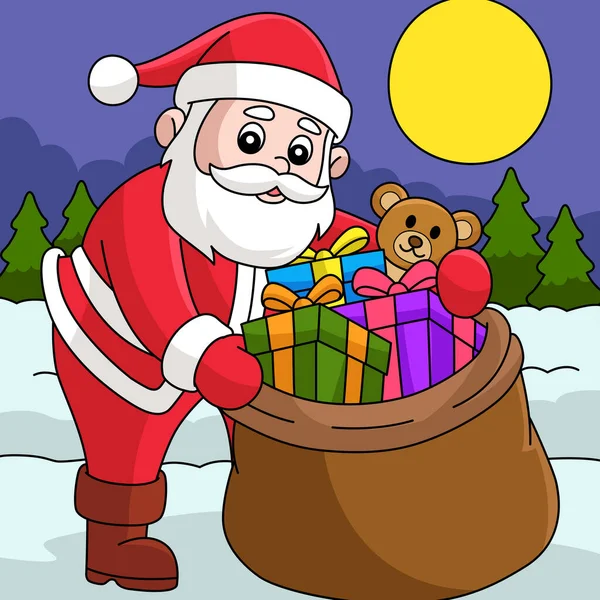 Cartoon Clipart Shows Christmas Santa Claus Bag Illustration — Stock vektor