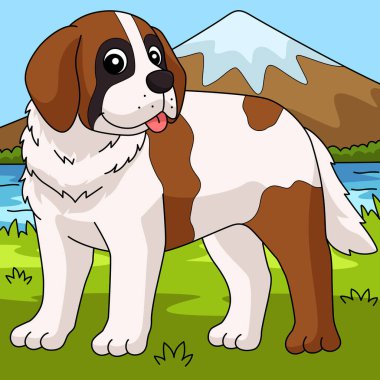 This cartoon clipart shows a Saint Bernard Dog illustration.
