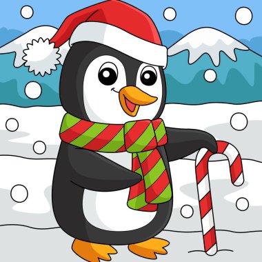 This cartoon clipart shows a Christmas Santa Penguin illustration.