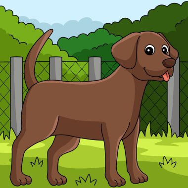This cartoon clipart shows a Chocolate Lab Dog illustration.