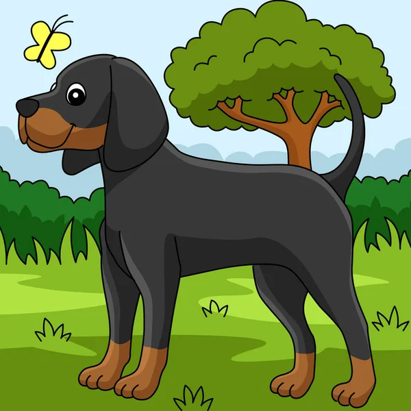 Αυτό Κλιπ Κινουμένων Σχεδίων Δείχνει Μια Απεικόνιση Coonhound Dog — Διανυσματικό Αρχείο