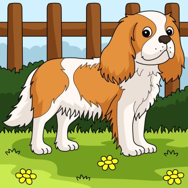 This cartoon clipart shows a Cavalier King Charles Spaniel Dog illustration.