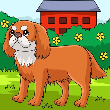 This cartoon clipart shows a King Charles Spaniel Dog illustration.