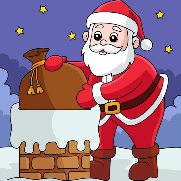 Cartoon Clipart Shows Christmas Santa Chimney Illustration — ストックベクタ