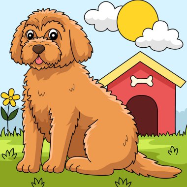This cartoon clipart shows a Goldendoodle Dog illustration.