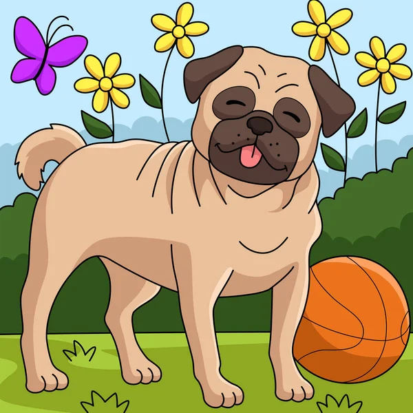 Cartoon Clipart Shows Pug Dog Illustration — Archivo Imágenes Vectoriales