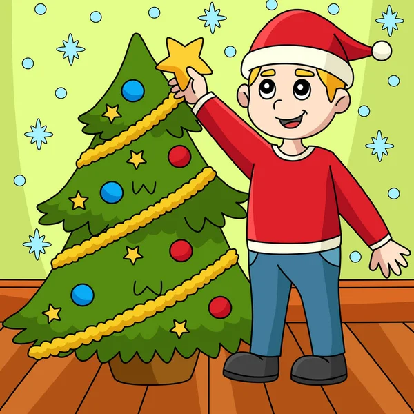 Cartoon Clipart Shows Christmas Boy Christmas Tree Illustration — Archivo Imágenes Vectoriales